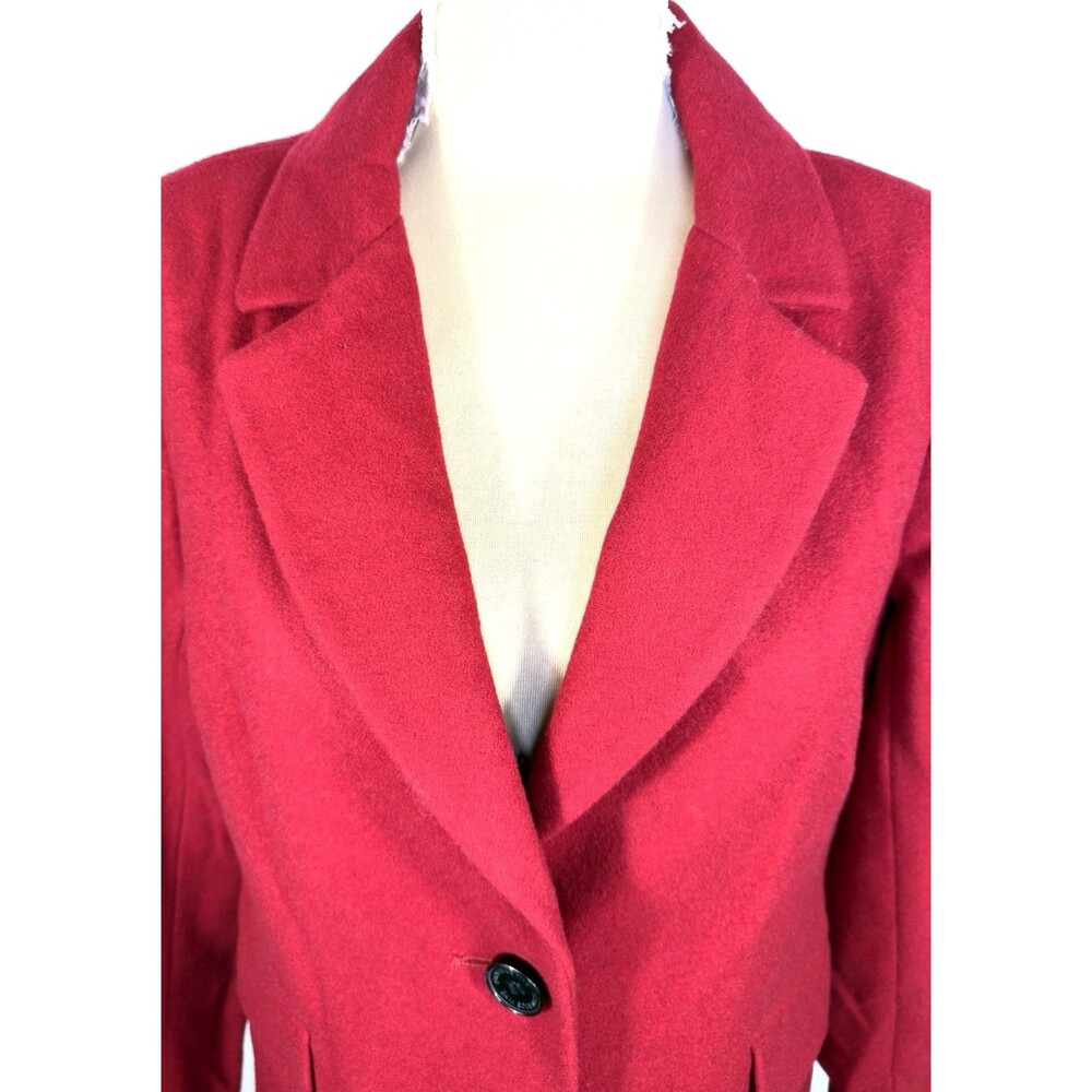 Sam Edelman Red Wool Blend Coat Womens M Single Breasted Tailored Pea Coat - Picture 2 of 16